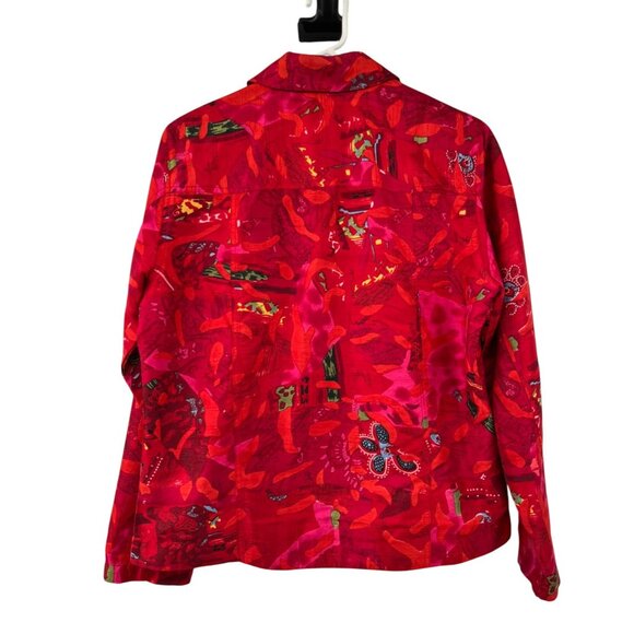 Coldwater Creek Silk Blend Jacket Women’s S Red Multicolor Lined Button Front - Picture 2 of 13
